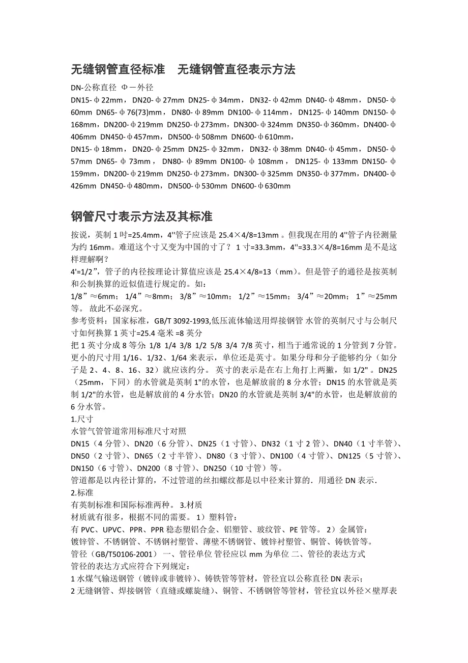 无缝钢管直径标准