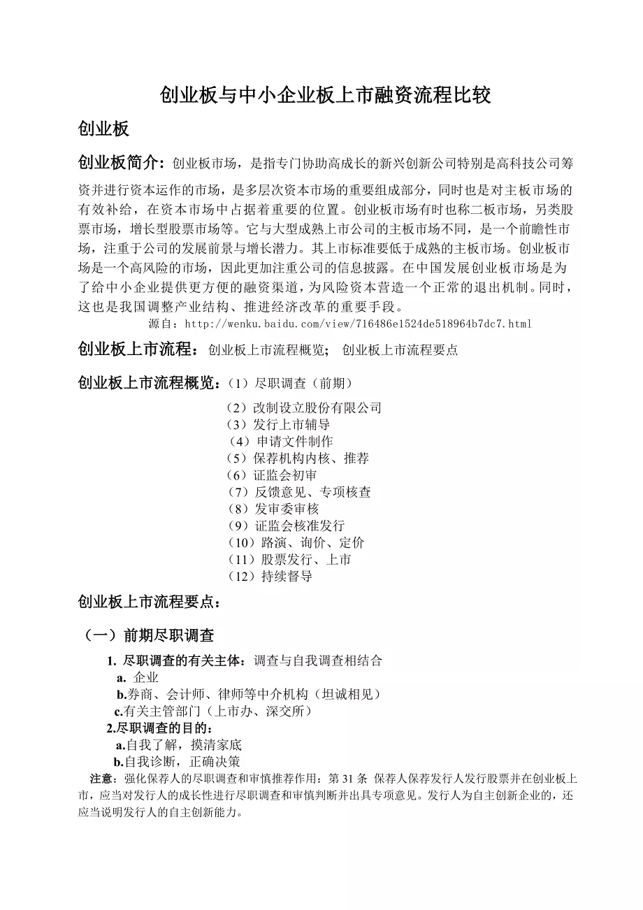 创业板与中小企业板上市融资流程比较