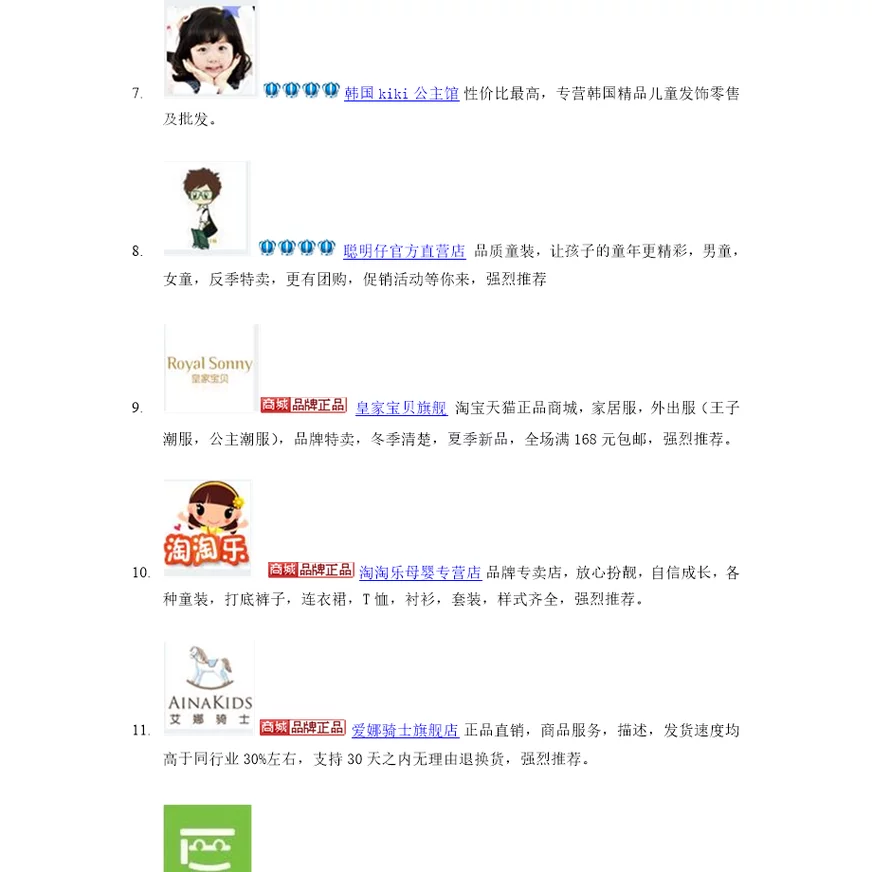 2012最新淘宝网母婴用品店铺排行榜top50强烈推荐