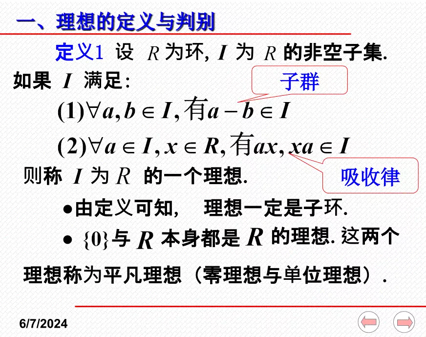 近世代数ppt课件(全)--3-4-理想与商环