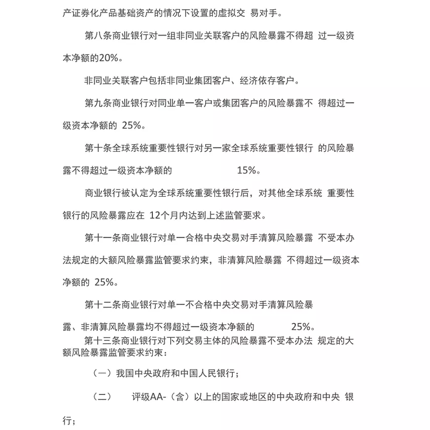 银行大额风险暴露管理管理办法