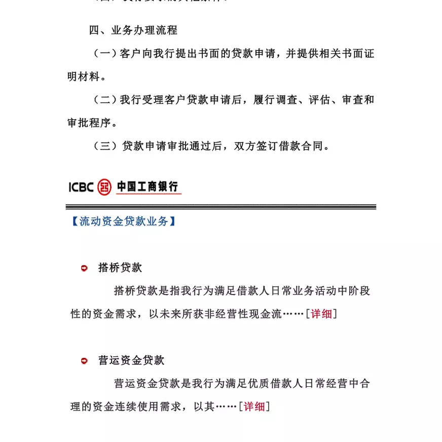 各商业银行开发流动资金贷款简介