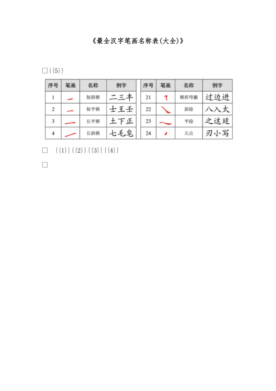 《最全汉字笔画名称表(大全)》 - 360文库