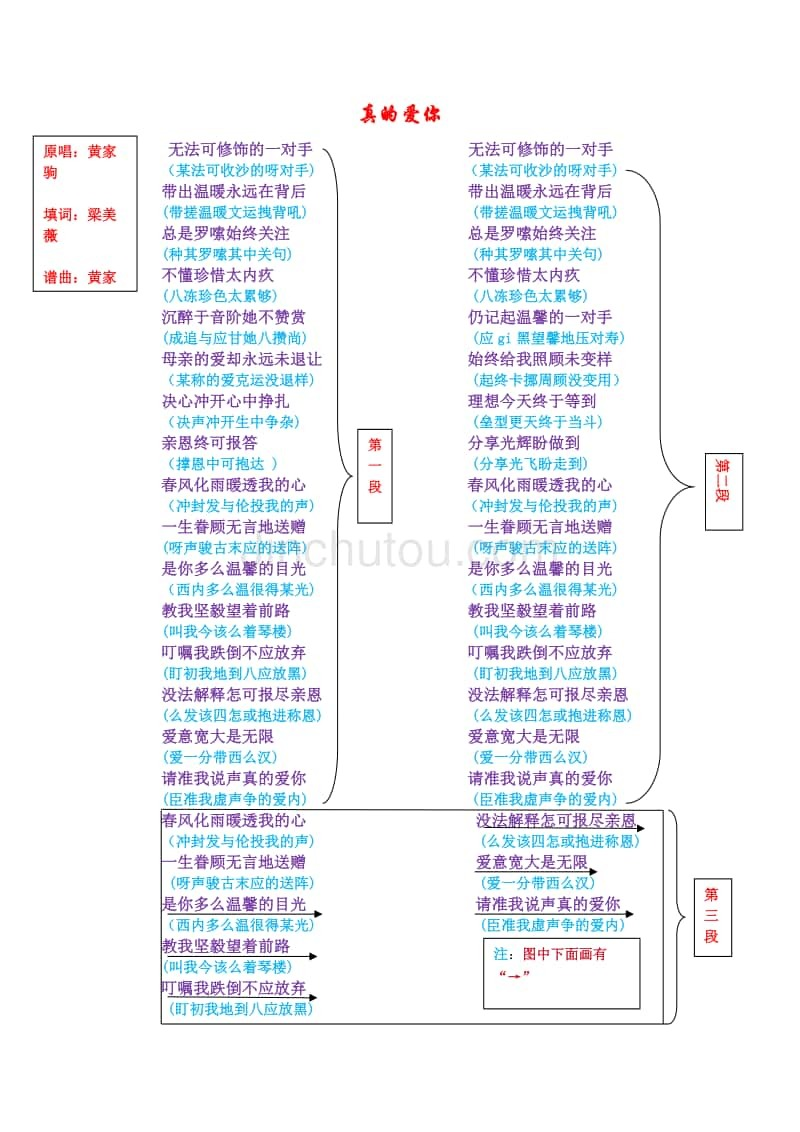 真的爱你(粤语版)歌词普通话谐音 - 360文库