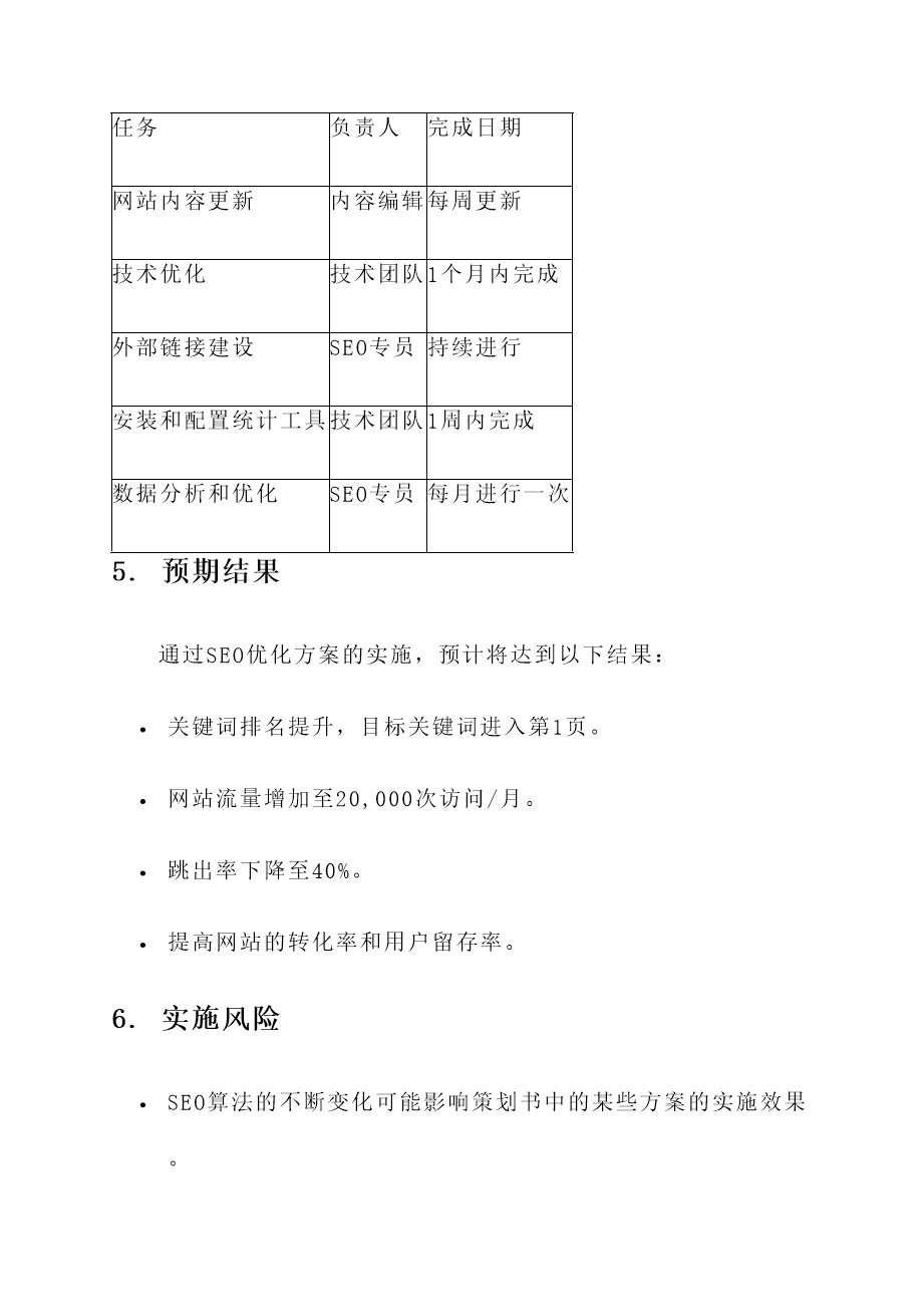 seo优化方案项目策划书